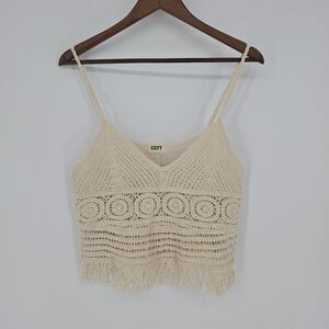 CGYY Boho Crochet Top Cropped Tan Small Cotton Festival